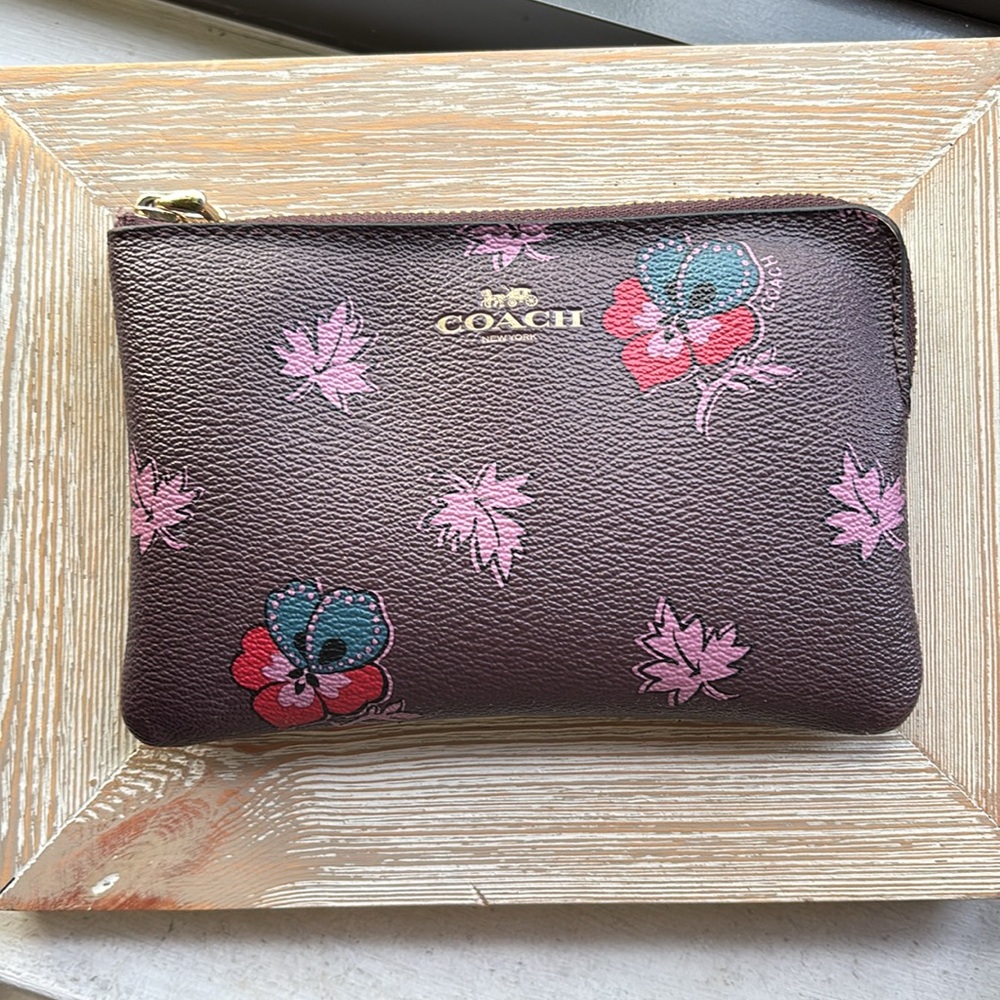 Authentic Coach Brown and Pink Floral Wallet
